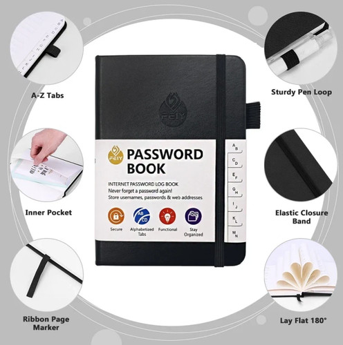 Black password book with - book,